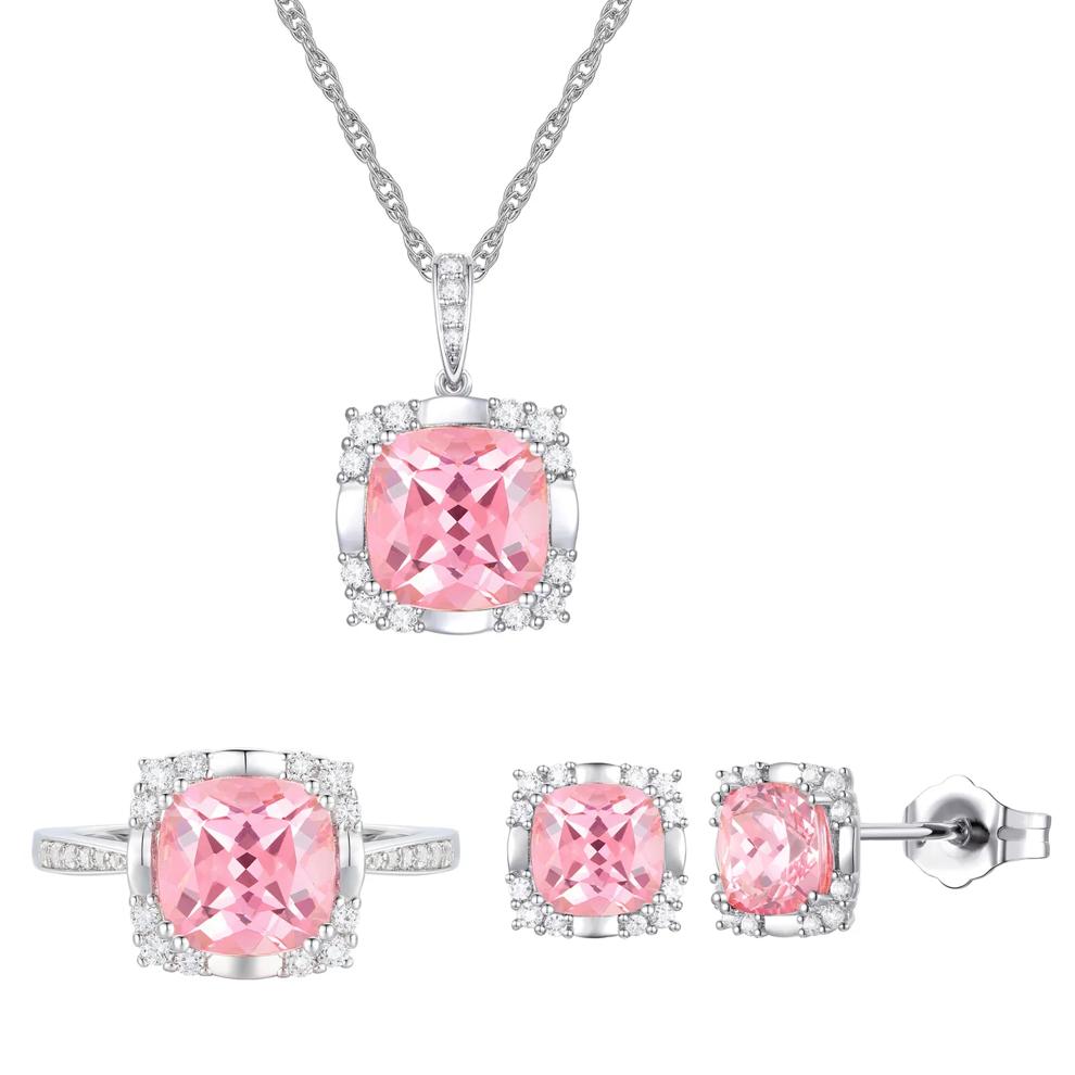 Lab-Created Pink &amp; Lab-Created White Sapphire Ring, Earring and Pendant Set in Sterling Silver – Image 1 of 8
