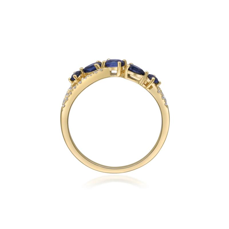 Blue Sapphire and Diamond Crossover Band in 10K Yellow Gold &#40;1/7 ct. tw.&#41; – Image 2 of 5