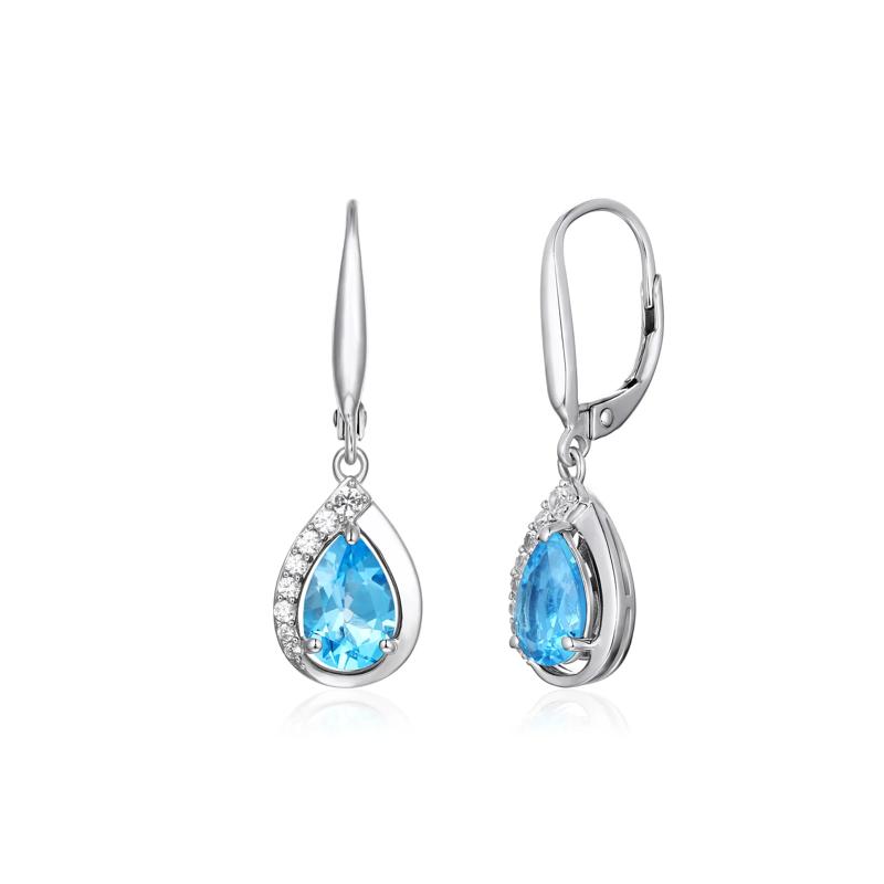 Blue Topaz &amp; Lab-Created White Sapphire Drop Earrings in Sterling Silver – Image 1 of 1