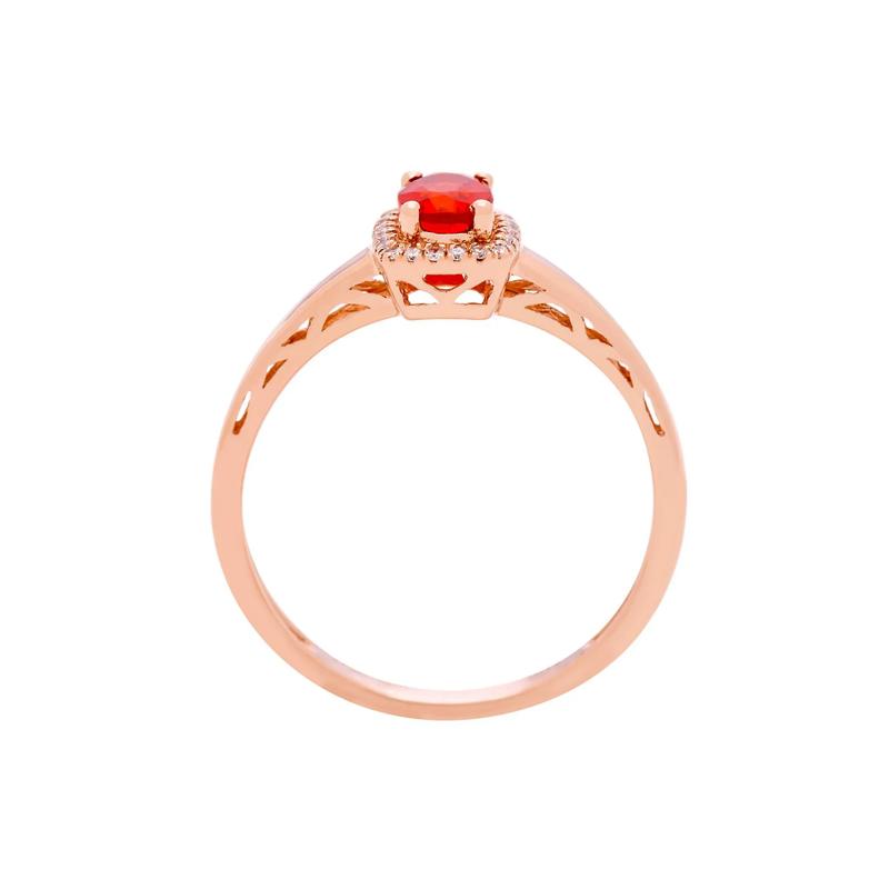 Fire Opal &amp; Diamond Halo Ring in 10K Rose Gold – Image 2 of 3