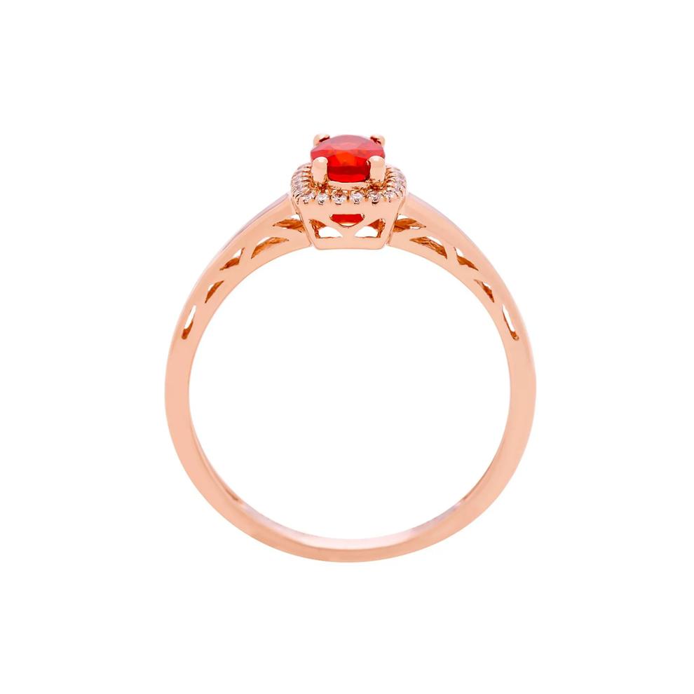 Fire Opal &amp; Diamond Halo Ring in 10K Rose Gold – Image 2 of 3