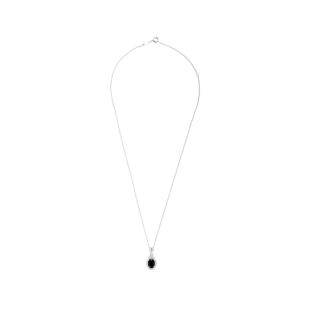 Onyx &amp; Lab-Created White Sapphire Halo Pendant in Sterling Silver – Image 3 of 4