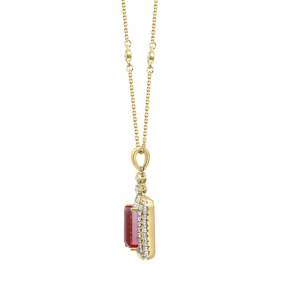 Pink Tourmaline &amp; Diamond Pendant Necklace in 14K Yellow Gold (5/8 ct. tw.) – Image 3 of 4