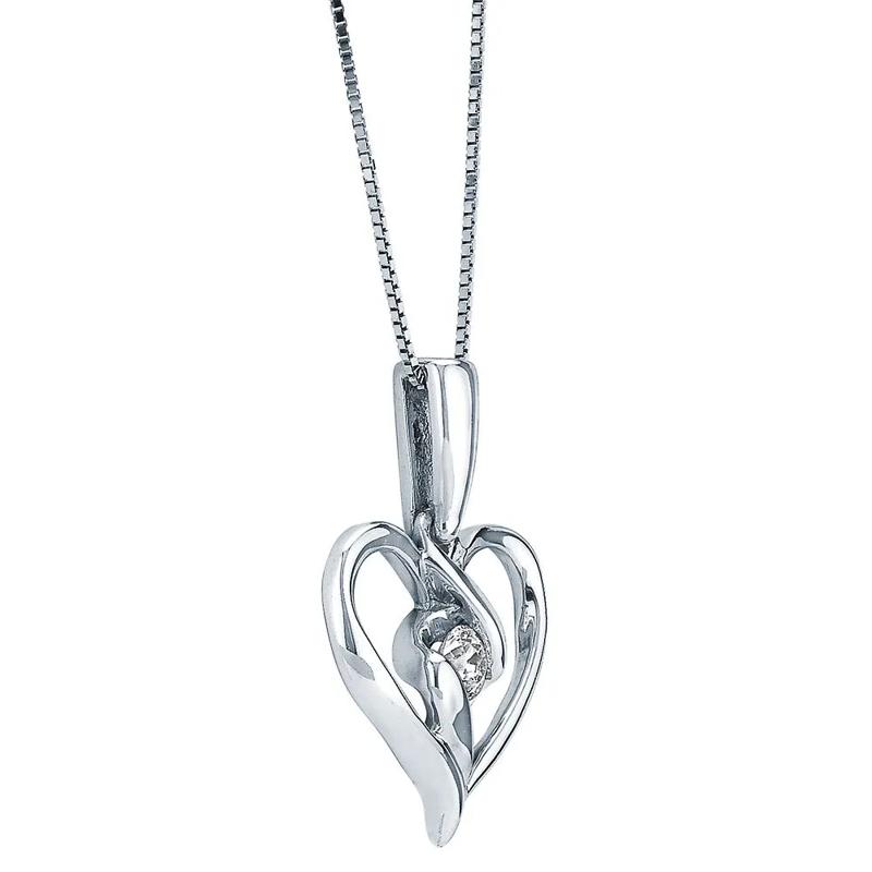 1/10 ct. tw. Diamond Heart Pendant in 10K White Gold – Image 2 of 3