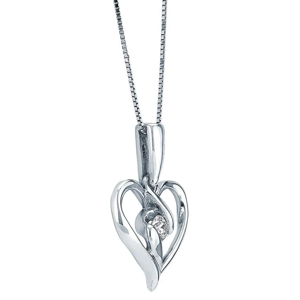 1/10 ct. tw. Diamond Heart Pendant in 10K White Gold – Image 2 of 3