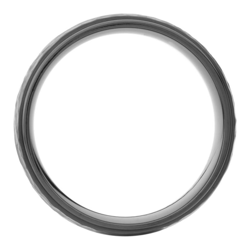 Men&rsquo;s Grooved Edges Wedding Band in Black Zirconium, 8MM – Image 2 of 3