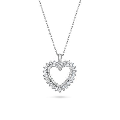 Lab-Created White Sapphire Heart Pendant Necklace in Sterling Silver