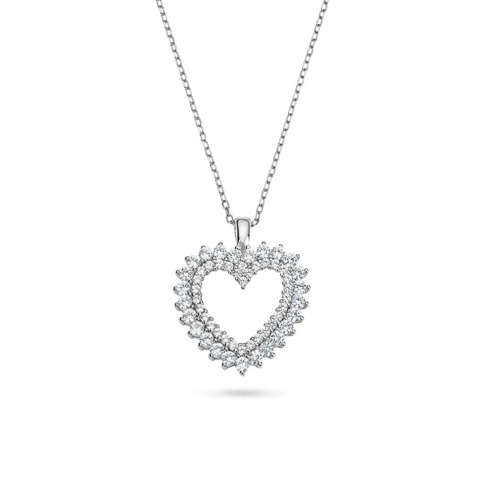 Lab-Created White Sapphire Heart Pendant Necklace in Sterling Silver – Image 1 of 4