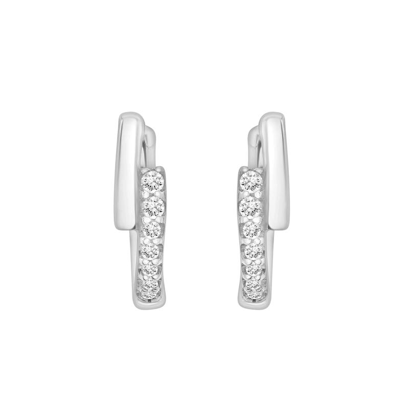 Diamond Accent Huggie Hoop Earrings in Sterling Silver – Image 2 of 2