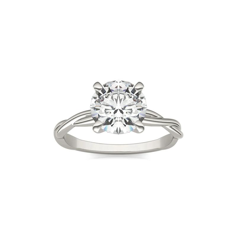 Round Solitaire Moissanite Ring with Twist Band in 14K White Gold &#40;1 7/8 ct. dew&#41; – Image 5 of 5