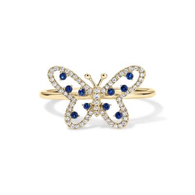 Blue Sapphire & Diamond Butterfly Ring in 14K Yellow Gold (1/10 ct. tw.)