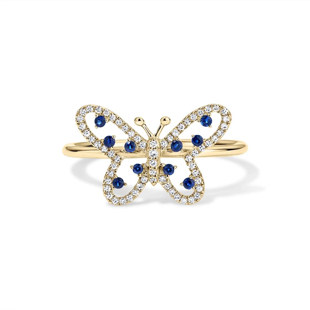 Blue Sapphire &amp; Diamond Butterfly Ring in 14K Yellow Gold (1/10 ct. tw.) – Image 1 of 4