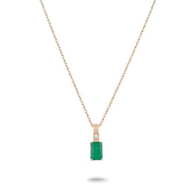 Emerald & Diamond Accent Bar Drop Pendant Necklace in 10K Yellow Gold