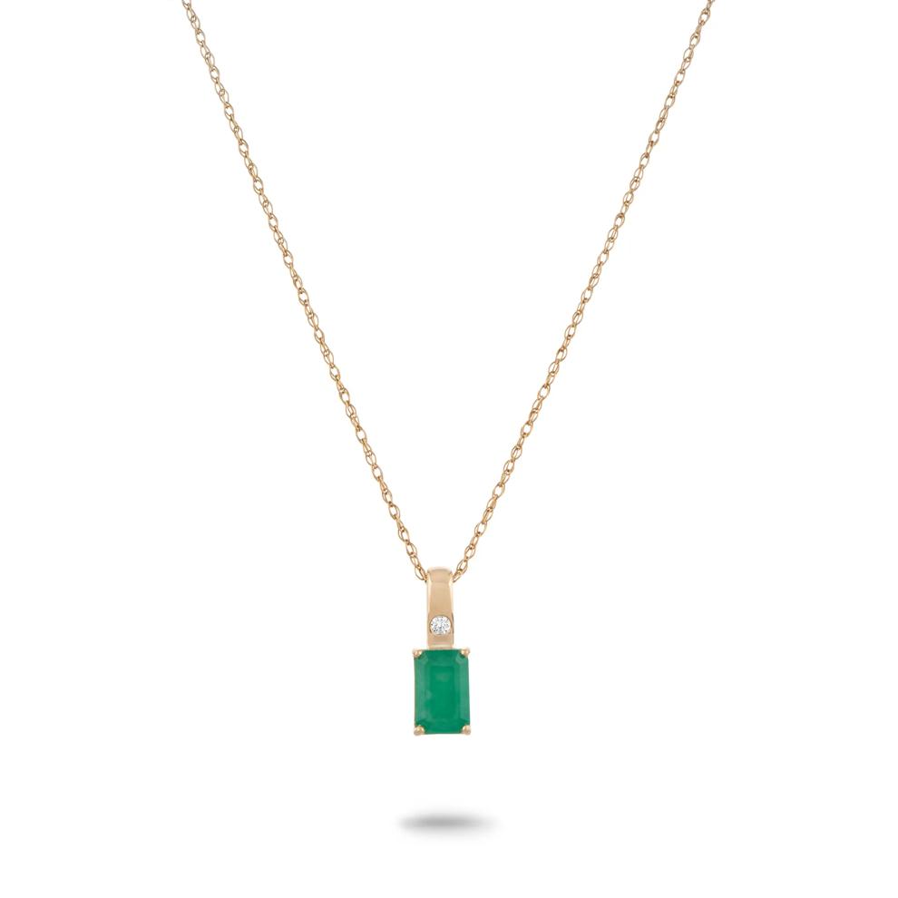 Emerald &amp; Diamond Accent Bar Drop Pendant Necklace in 10K Yellow Gold – Image 1 of 4
