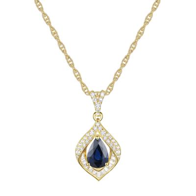 Blue Sapphire and Diamond Pendant in 10K Yellow Gold (1/4 ct. tw.)