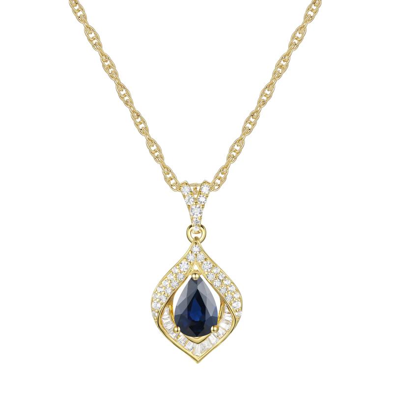 Blue Sapphire and Diamond Pendant in 10K Yellow Gold &#40;1/4 ct. tw.&#41; – Image 1 of 3