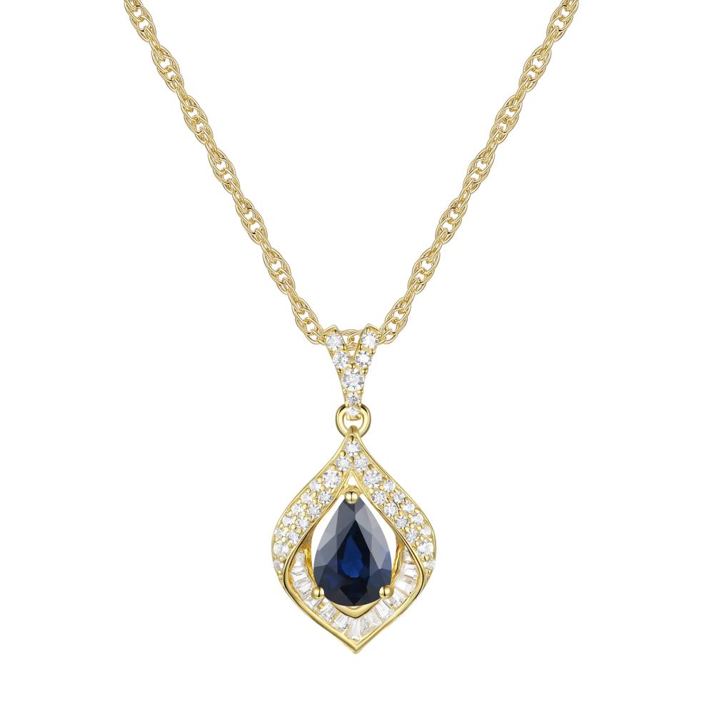 Blue Sapphire and Diamond Pendant in 10K Yellow Gold (1/4 ct. tw.) – Image 1 of 3