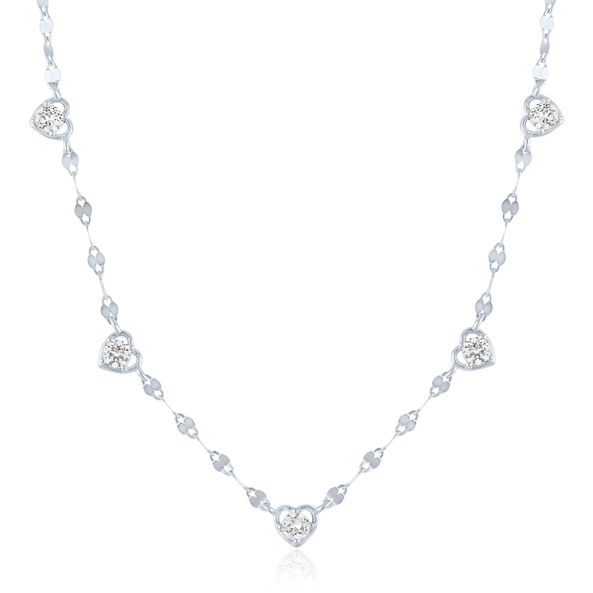 Lab-Created White Sapphire Heart Station Necklace