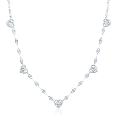 Lab-Created White Sapphire Heart Station Necklace in Sterling Silver