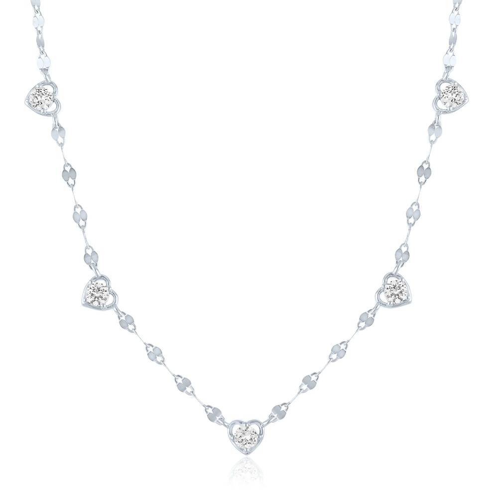 Lab-Created White Sapphire Heart Station Necklace in Sterling Silver – Image 1 of 3