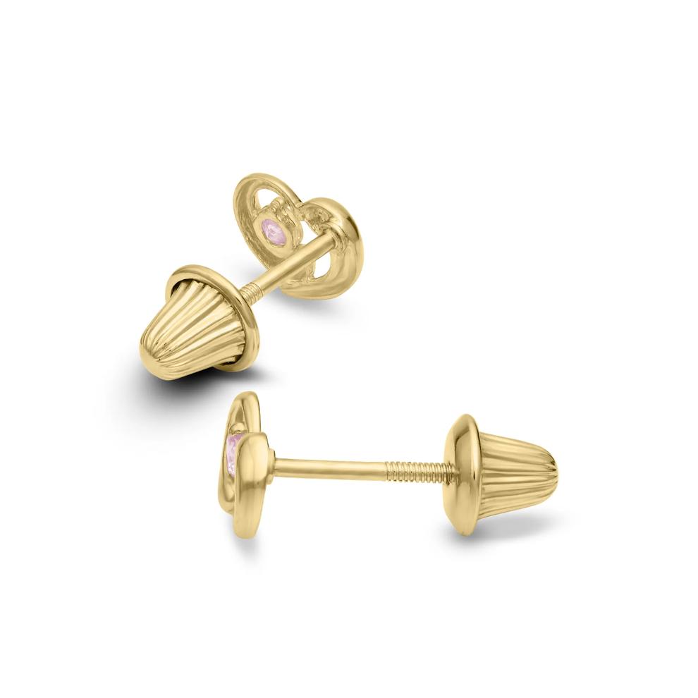 Children's Pink Cubic Zirconia Yin Yang Heart Stud Earrings in 14K Yellow Gold – Image 2 of 2