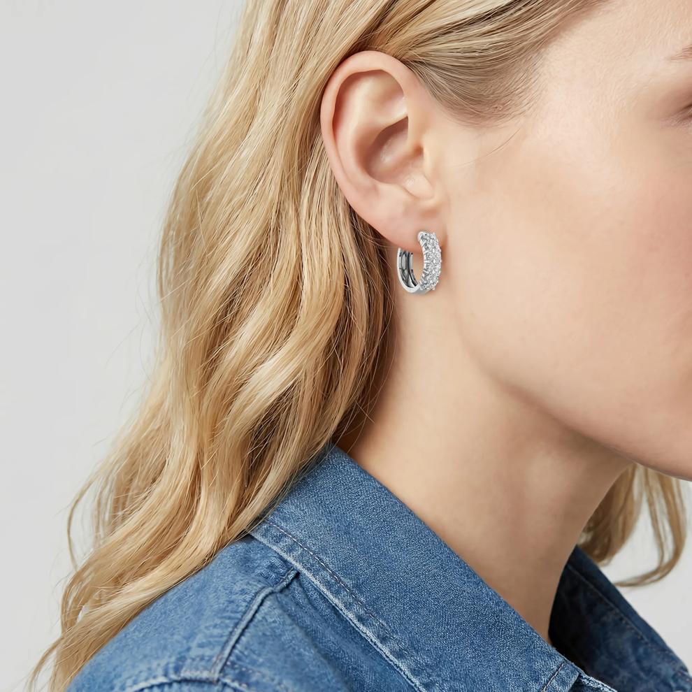 Lab Grown Diamond Two-Row Hoop Earrings in 14K White Gold (2 ct. tw.) – Image 4 of 4