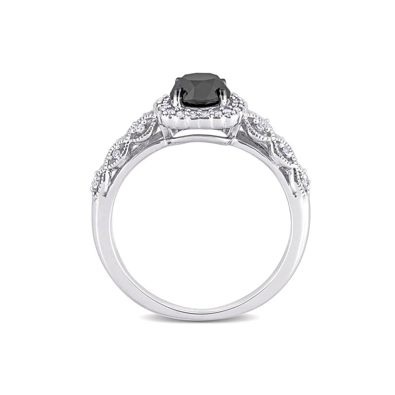 Black &amp; White Diamond Ring with Cushion-Shaped Halo in 10K White Gold &#40;1 1/7 ct. tw.&#41; – Image 2 of 5