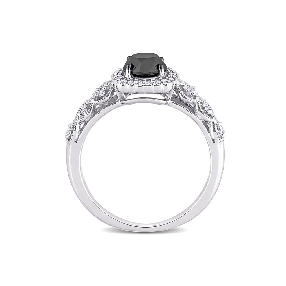 Black &amp; White Diamond Ring with Cushion-Shaped Halo in 10K White Gold (1 1/7 ct. tw.) – Image 2 of 5