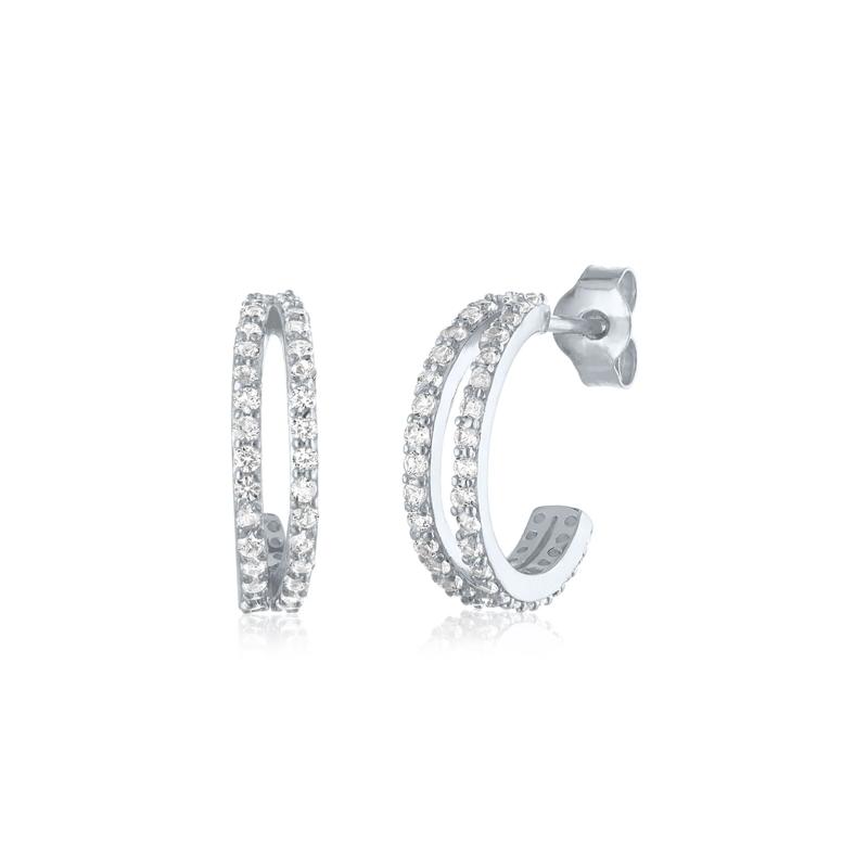 Lab-Created White Sapphire Double Split Row Hoop Earrings in Sterling Silver – Image 1 of 1