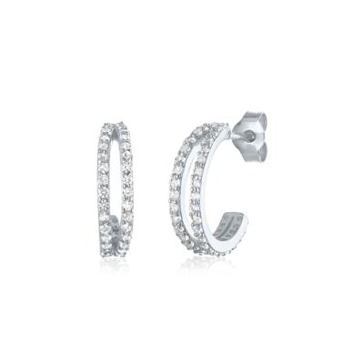 Lab-Created White Sapphire Double Split Row Hoop Earrings in Sterling Silver