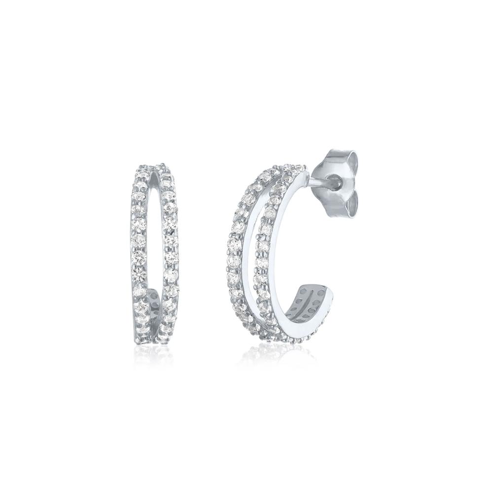 Lab-Created White Sapphire Double Split Row Hoop Earrings in Sterling Silver – Image 1 of 1