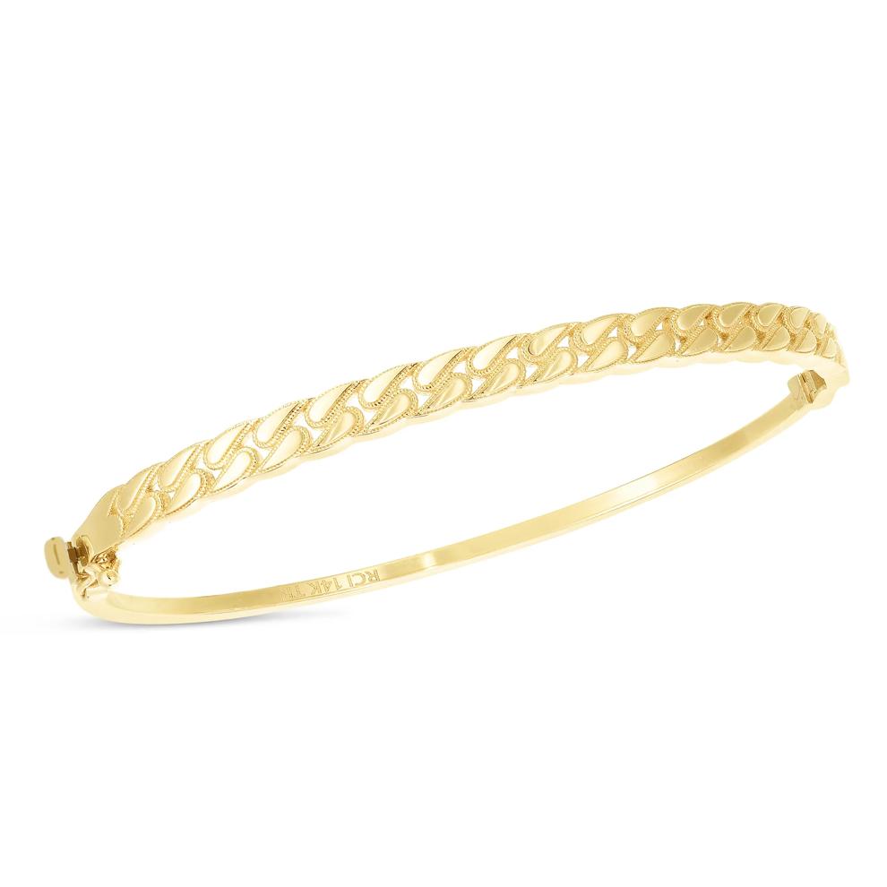 Fancy Link Bangle Bracelet in 14K Yellow Gold, 7" – Image 2 of 2