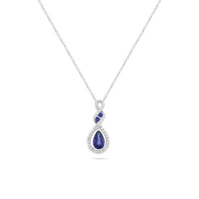 Lab-Created Blue & White Sapphire Pear-Shaped Pendant Necklace in Sterling Silver
