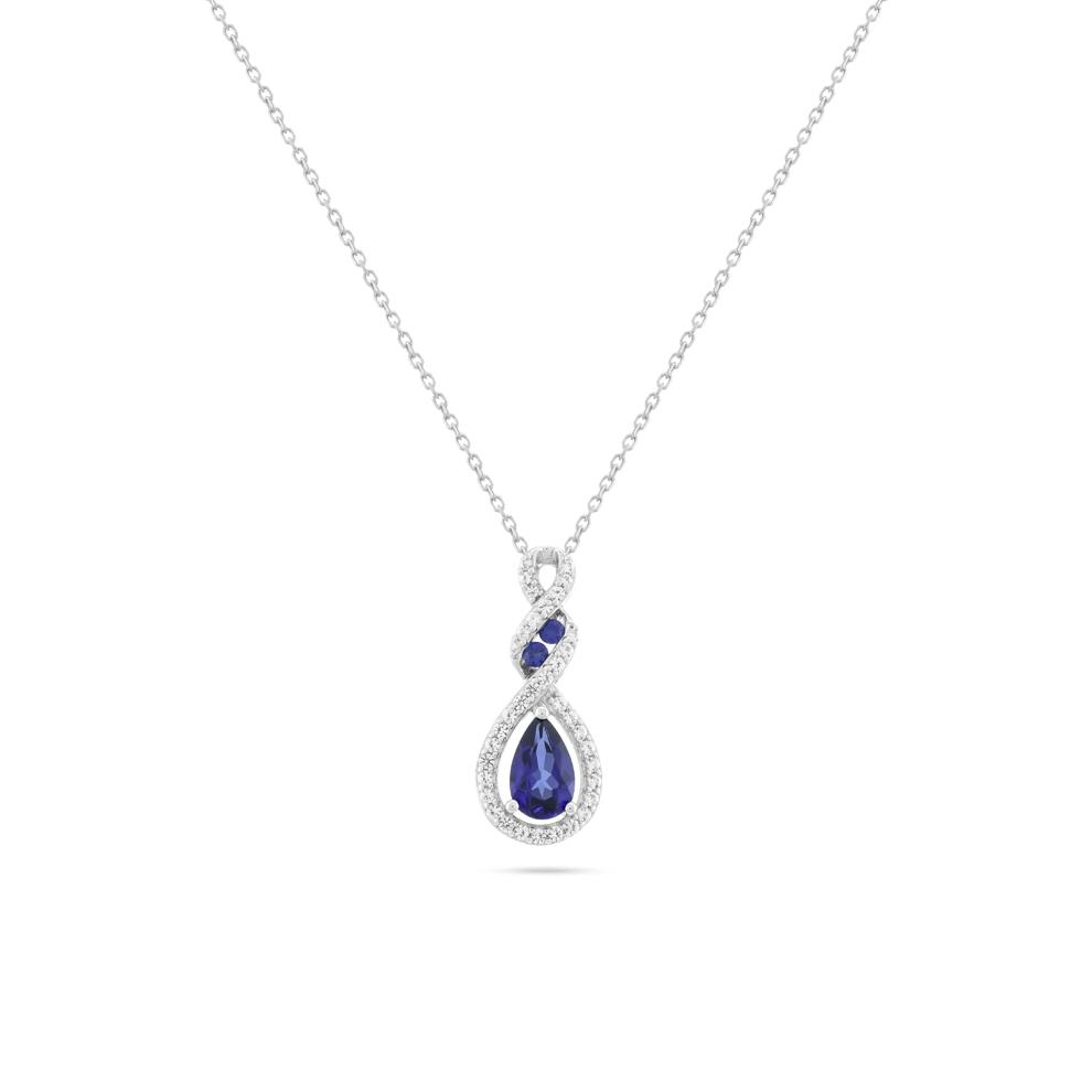 Lab-Created Blue &amp; White Sapphire Pear-Shaped Pendant Necklace in Sterling Silver – Image 1 of 4