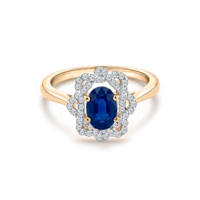 Blue Sapphire & Diamond Halo Ring in 10K Yellow Gold (1/4 ct. tw.)