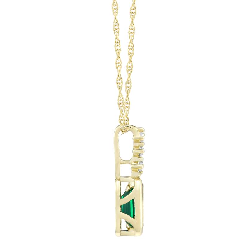 Lab-Created Emerald and Diamond Accent Pendant in 10K Yellow Gold – Image 2 of 3