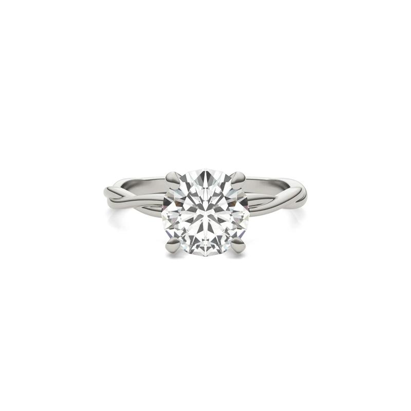 Round Solitaire Moissanite Ring with Twist Band in 14K White Gold &#40;1 7/8 ct. dew&#41; – Image 1 of 5