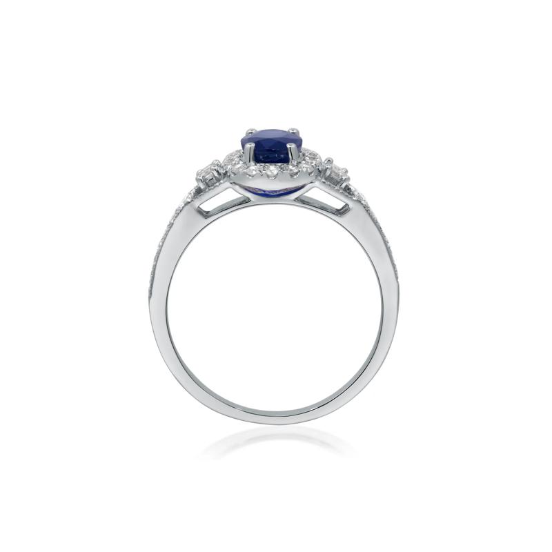 Blue Sapphire &amp; Diamond Halo Ring in 10K White Gold &#40;1/3 ct. tw.&#41; – Image 2 of 5