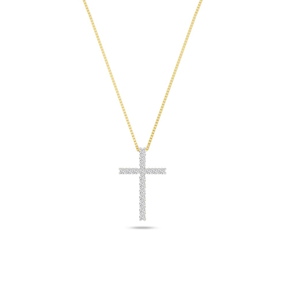 Lab Grown Diamond Cross Necklace in 10K Yellow Gold (1 ct. tw.) – Image 1 of 4