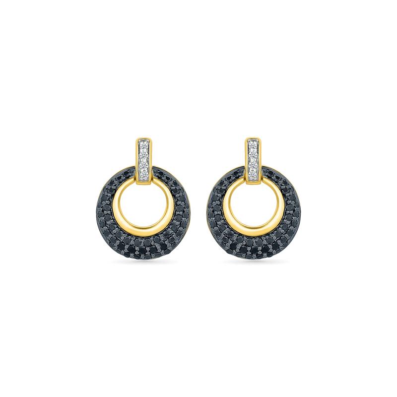 Black and White Diamond Door Knocker Earrings in 10K Yellow Gold &#40;1/2 ct. tw.&#41; – Image 2 of 3