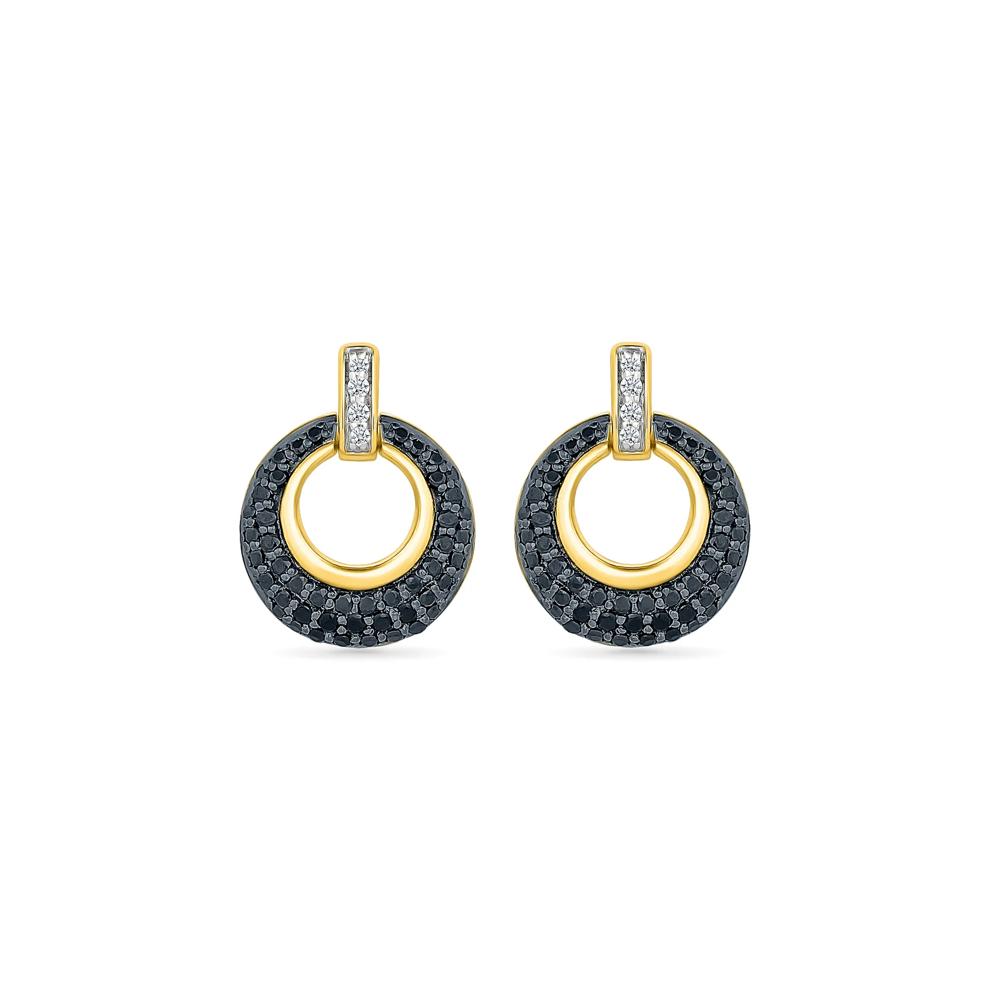 Black and White Diamond Door Knocker Earrings in 10K Yellow Gold (1/2 ct. tw.) – Image 2 of 3