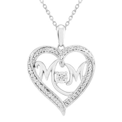 Diamond Accent Mom Heart Pendant in Sterling Silver