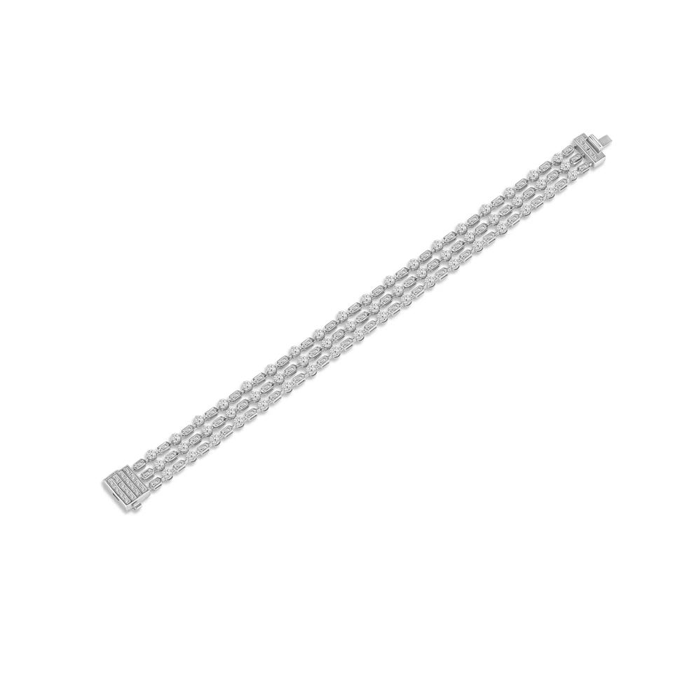 Lab Grown Diamond Round and Baguette Three-Row Bracelet in 14K White Gold (7 ct. tw.) – Image 1 of 3