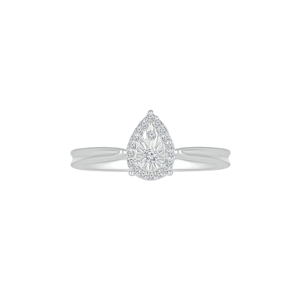 Pear-Shaped Promise Ring with Diamond Halo in Sterling Silver (1/10 ct. tw.) – Image 1 of 4