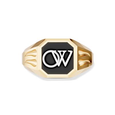 Men's Onyx OW Design Signet Ring in Sterling Silver & 18K Gold Vermeil