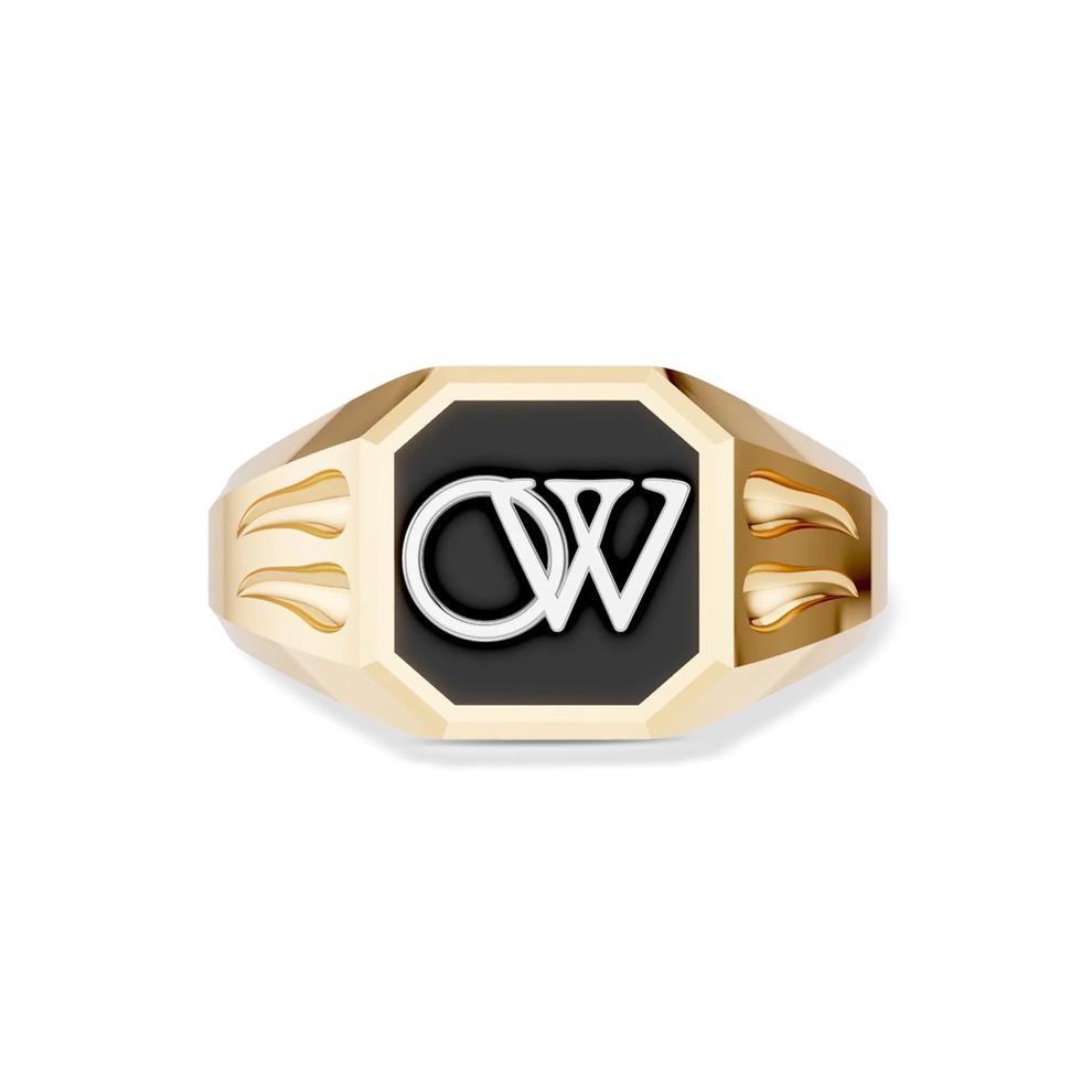 Men's Onyx OW Design Signet Ring in Sterling Silver – Image 1 of 8