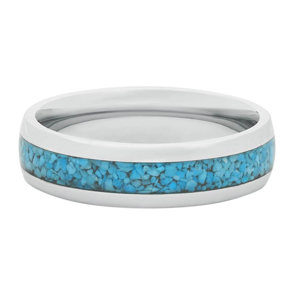 Men's Domed Turqoise Inlay Band in Cobalt Chrome, 6MM – Image 1 of 3