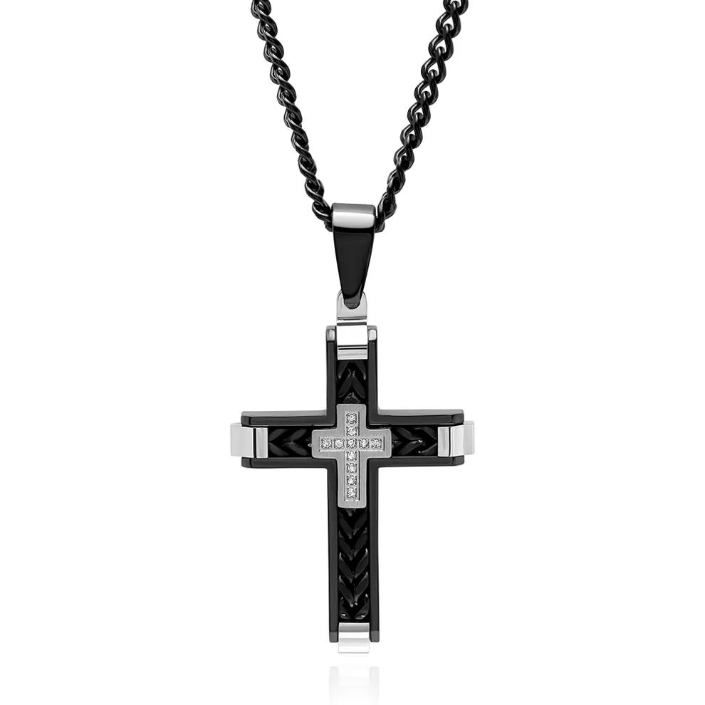 Men's Franco Cross Pendant in Stainless Steel – Image 1 of 3