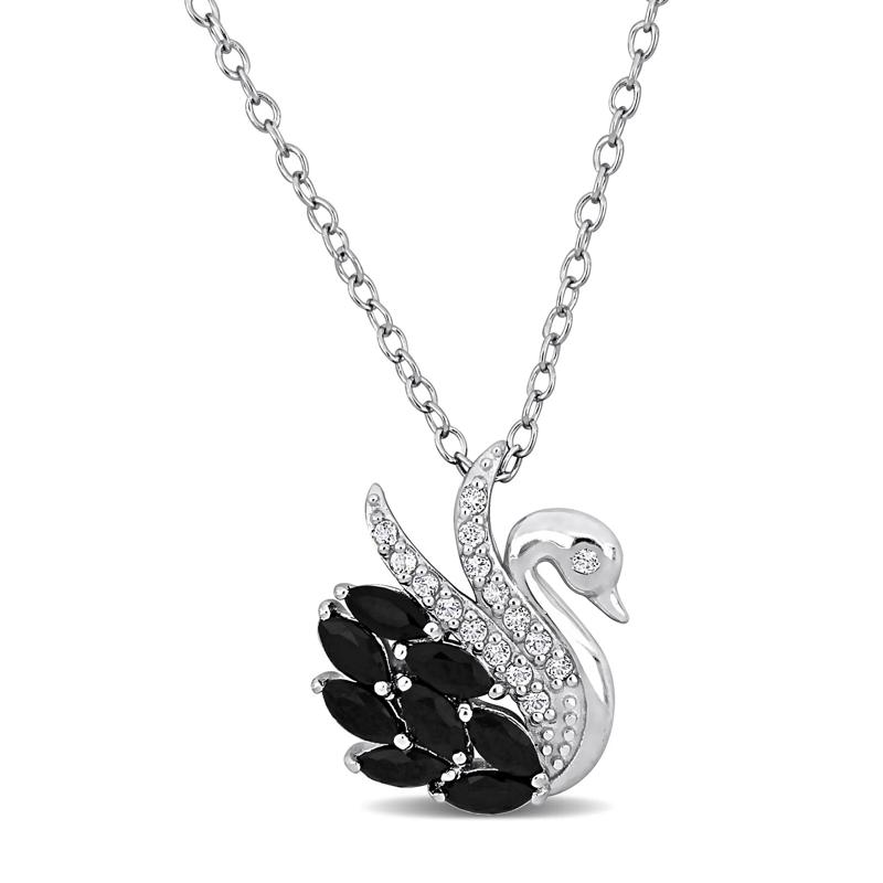 Swan Pendant with Black Spinel and White Topaz in Sterling Silver – Image 1 of 6