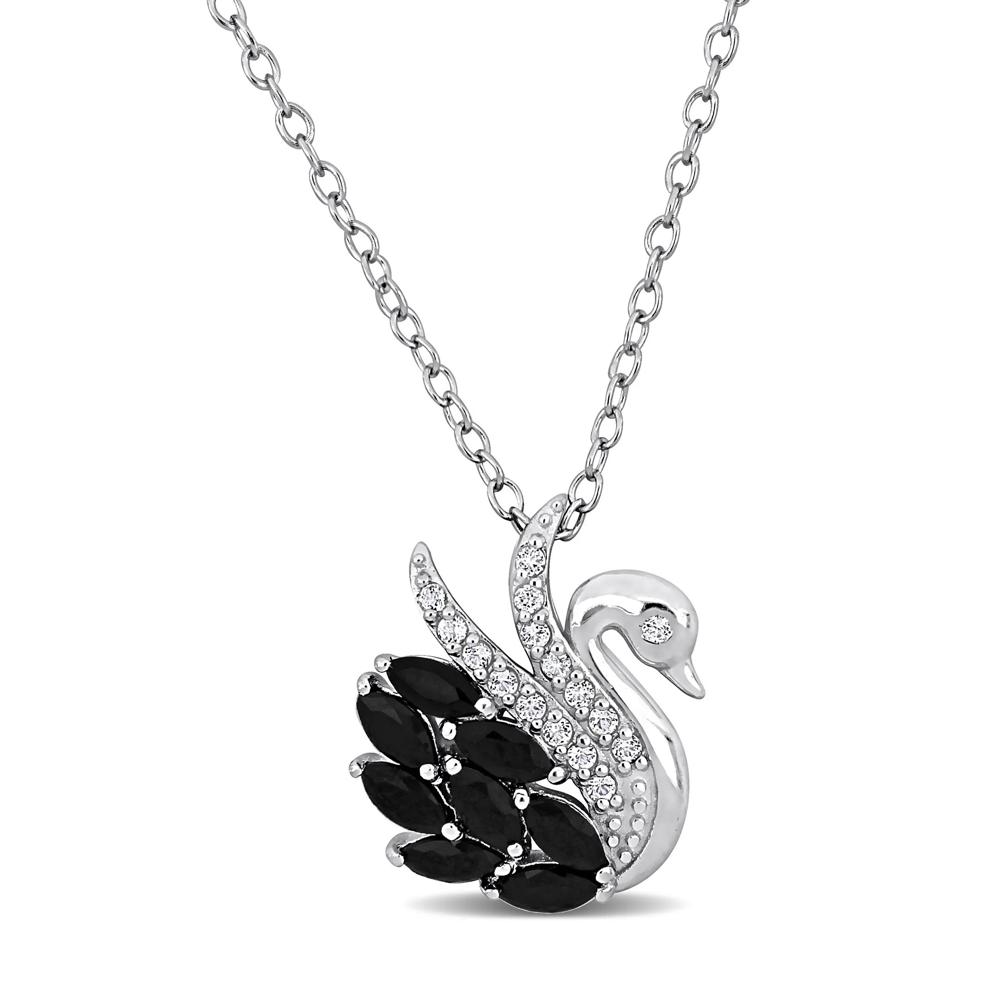 Swan Pendant with Black Spinel and White Topaz in Sterling Silver – Image 1 of 6